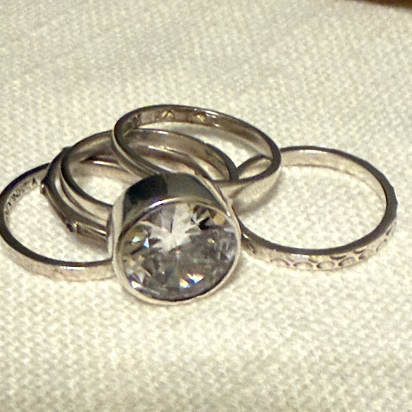 Silpada Jewelry - Rare Vintage Silpada Sterling Silver 5 Ring Set with Large CZ Stone